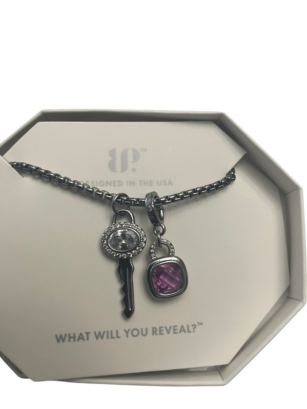 Bomb Party NK56635 ‘The Key To Dreams’ Hematite/Pink Sapphire “Lock & Key” NIB
